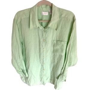 ELIZABETH Blouse Size 16 100% Linen Tunic‎ Spring Green